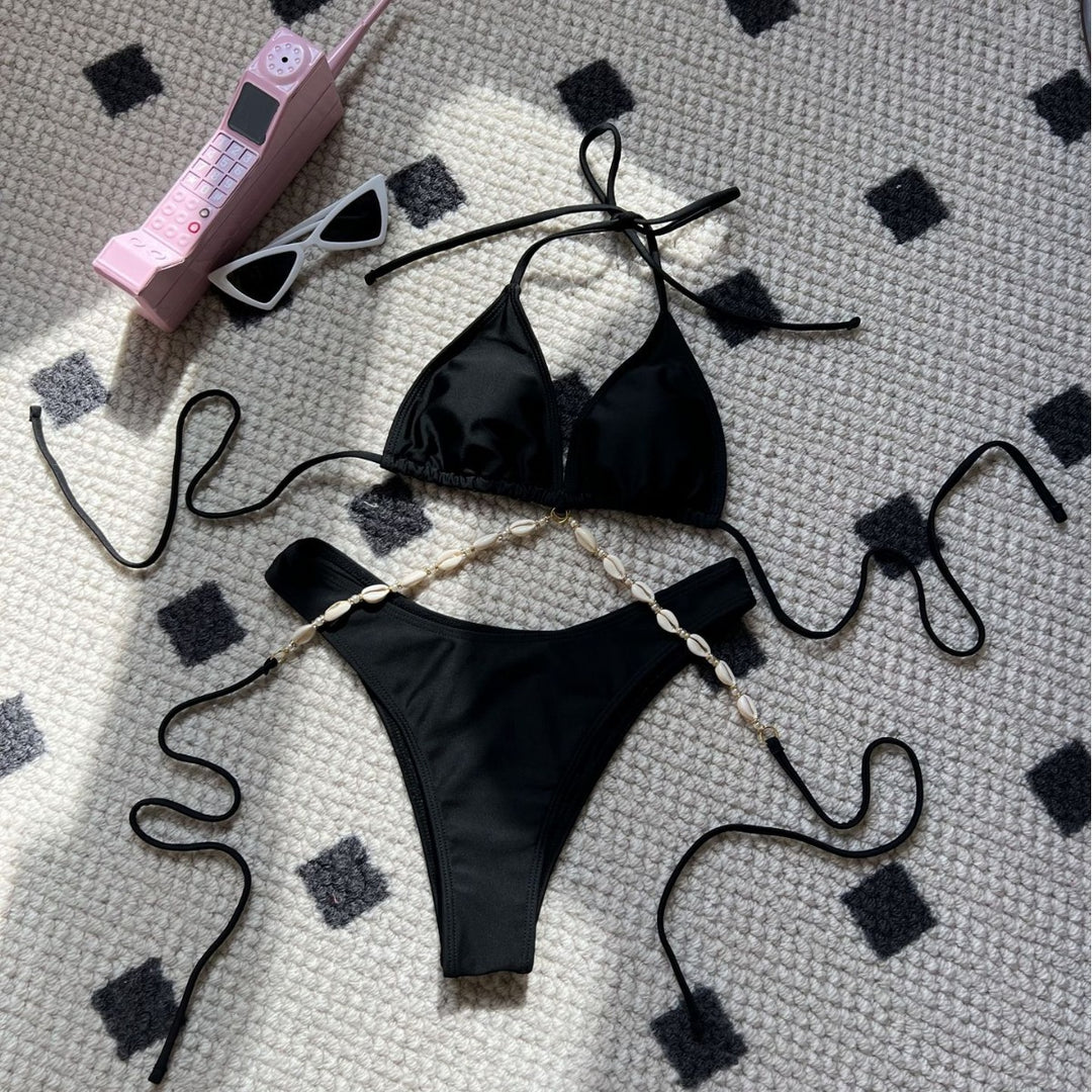 Damen Triangel-Bikini mit dekorativen Muscheldetails und verstellbaren Trägern Heidi-Mode