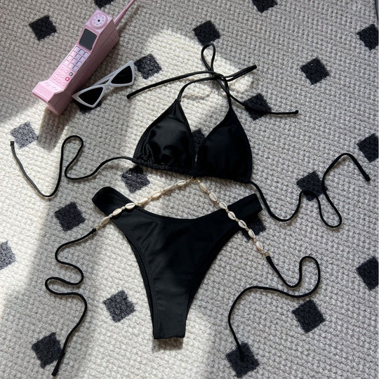 Damen Triangel-Bikini mit dekorativen Muscheldetails und verstellbaren Trägern Heidi-Mode