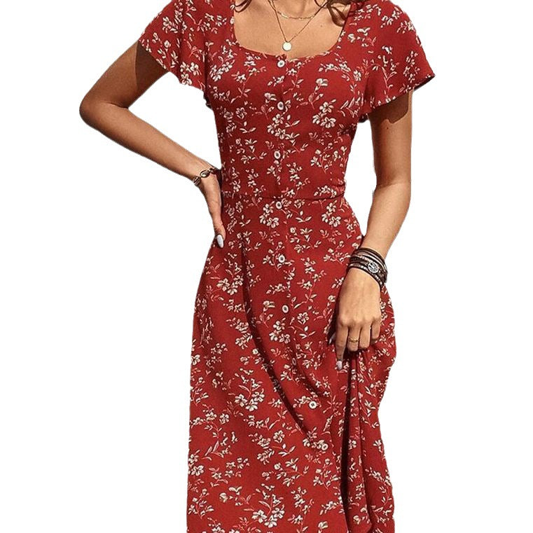 Damen Midi Kleid mit floralen Mustern und Knopfleiste Heidi-Mode