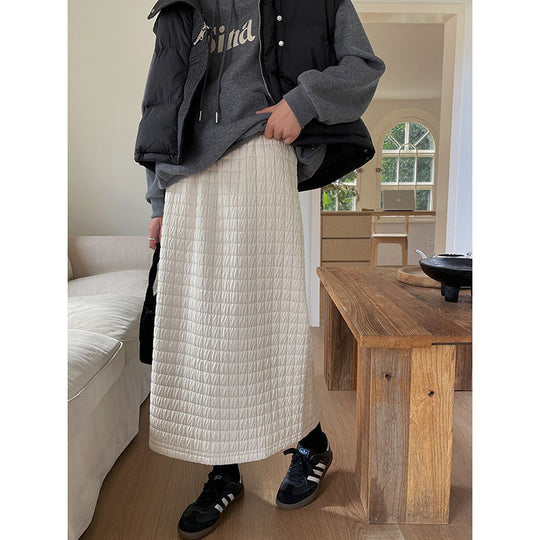 Damen lange Stepprock mit quadratischem Muster und weitem Schnitt Heidi-Mode