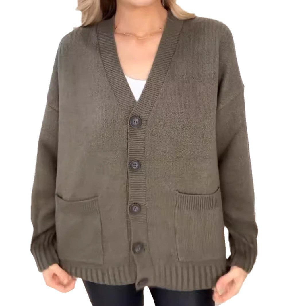 Damen Strickjacke mit Taschen und modernen Knöpfen Heidi-Mode