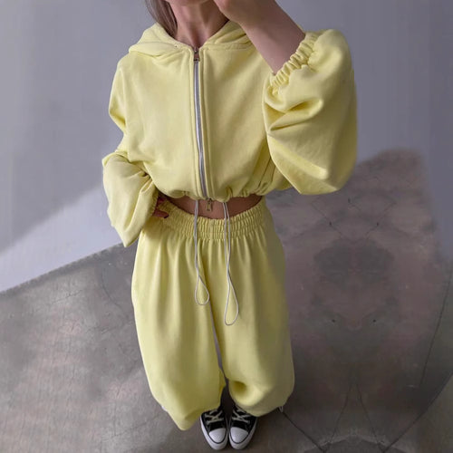 Damen Lässiger Cropped Hoodie mit hoher Taille und weitem Hosen Heidi-Mode
