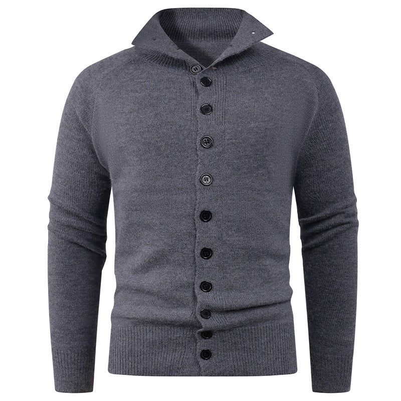 Herren Strickpullover mit hohem Kragen und Knopfverschluss Heidi-Mode