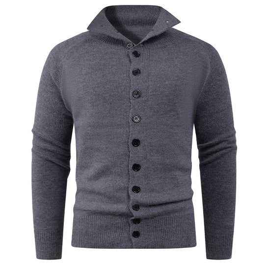 Herren Strickpullover mit hohem Kragen und Knopfverschluss Heidi-Mode