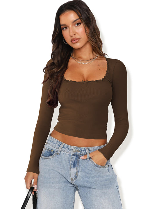 Damen Langarmshirt mit eleganter Rüsche und körpernaher Passform Heidi-Mode