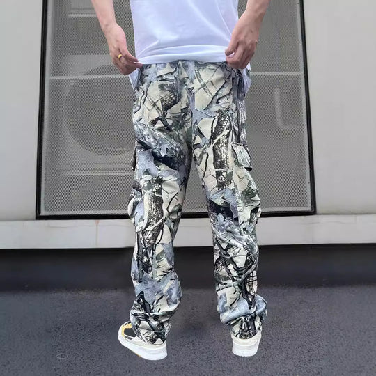 Herren Cargo-Hose im modernen Camouflage-Design mit elastischem Bund und mehreren Taschen Heidi-Mode