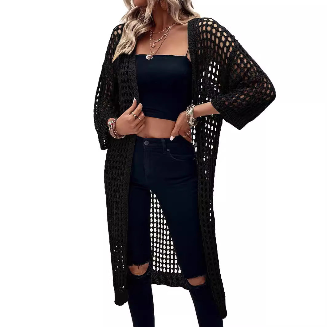 Damen Luftige Häkeljacke mit offenem Design und weiten Ärmeln Heidi-Mode