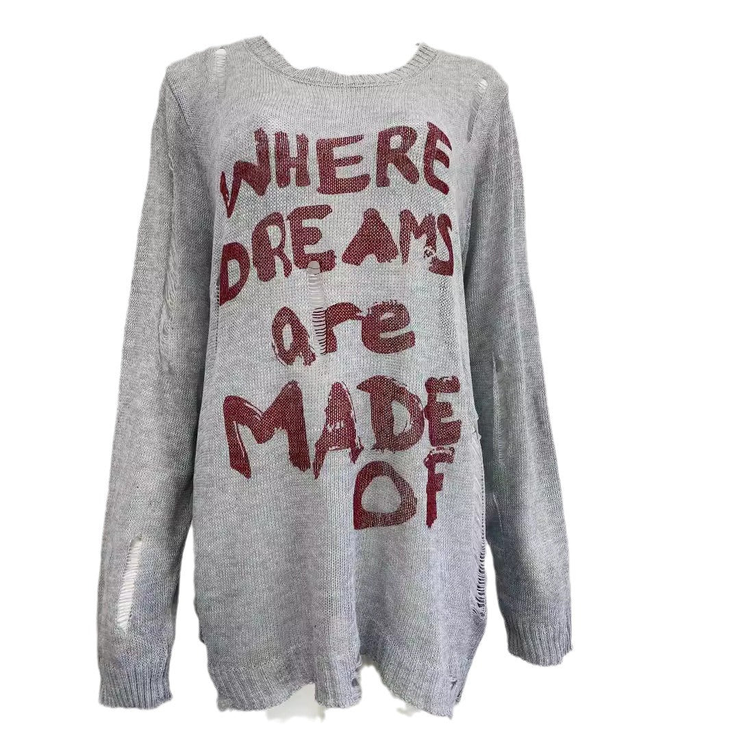 Damen lässiger Oversized Pullover mit auffälligem Schriftzug und Strick-Details Heidi-Mode