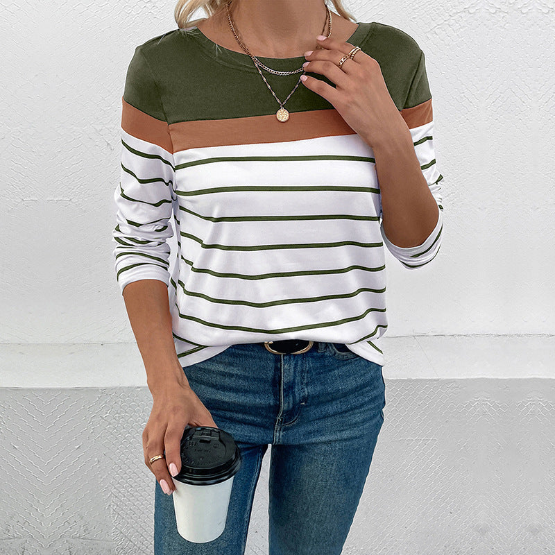 Damen Langarmshirt mit modischem Streifenmuster und farblich abgesetztem Oberteil Heidi-Mode