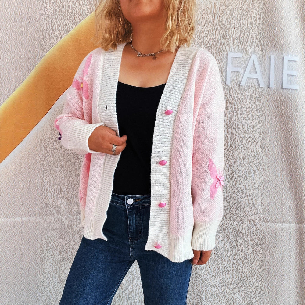 Damen Strickjacke mit verspieltem Schmetterlingsdesign und Knopfverschluss Heidi-Mode