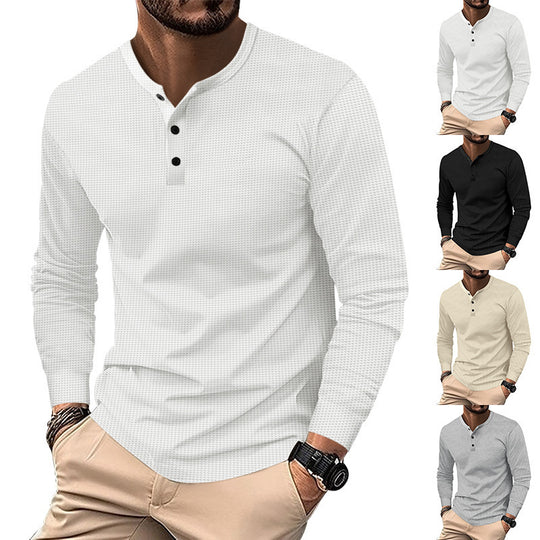 Herren Langarm-Henley-Shirt aus atmungsaktivem Strukturstoff Heidi-Mode