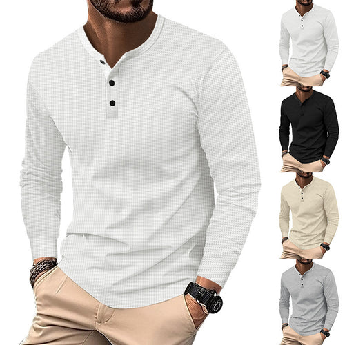 Herren Langarm-Henley-Shirt aus atmungsaktivem Strukturstoff Heidi-Mode