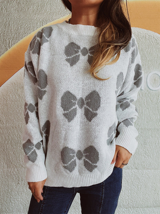 Damen lässiger Pullover mit verspieltem Schleifenmuster Heidi-Mode