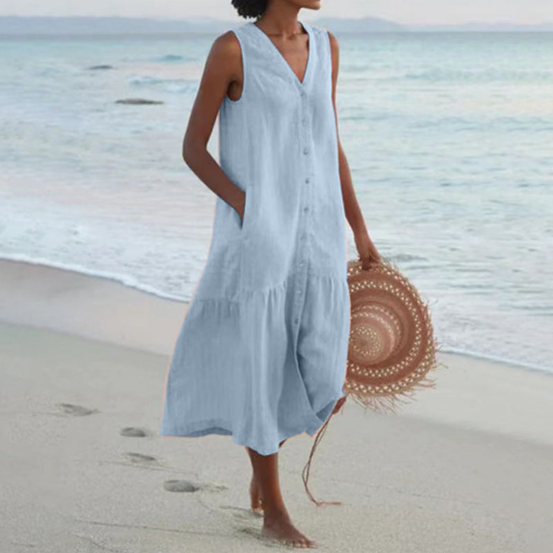 Damen Sommerliches Leinenkleid Heidi-Mode
