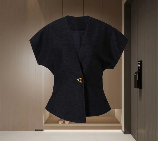 Damen Überwurfjacke mit weitem Schnitt und elegantem Knopf Heidi-Mode