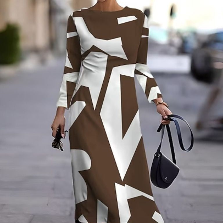 Damen Langarm Kleid mit grafischem Design und elegantem Schnitt Heidi-Mode