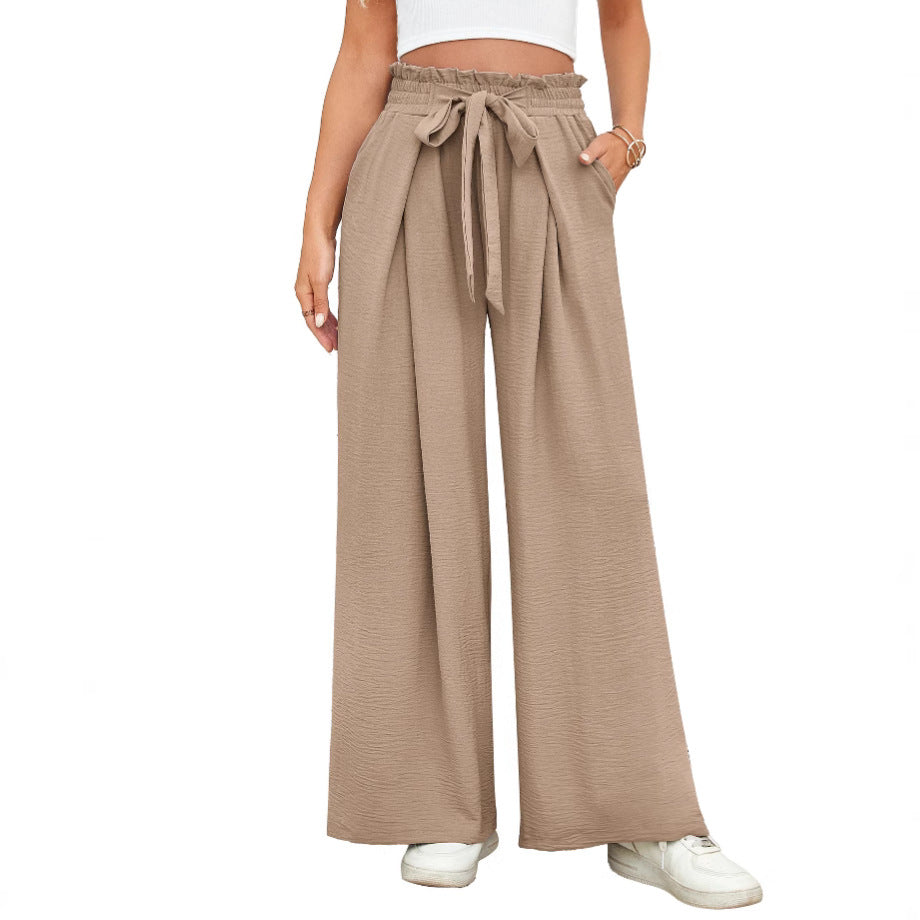Damen weite Hochbundhose mit Taillengürtel und fließendem Stoff Heidi-Mode