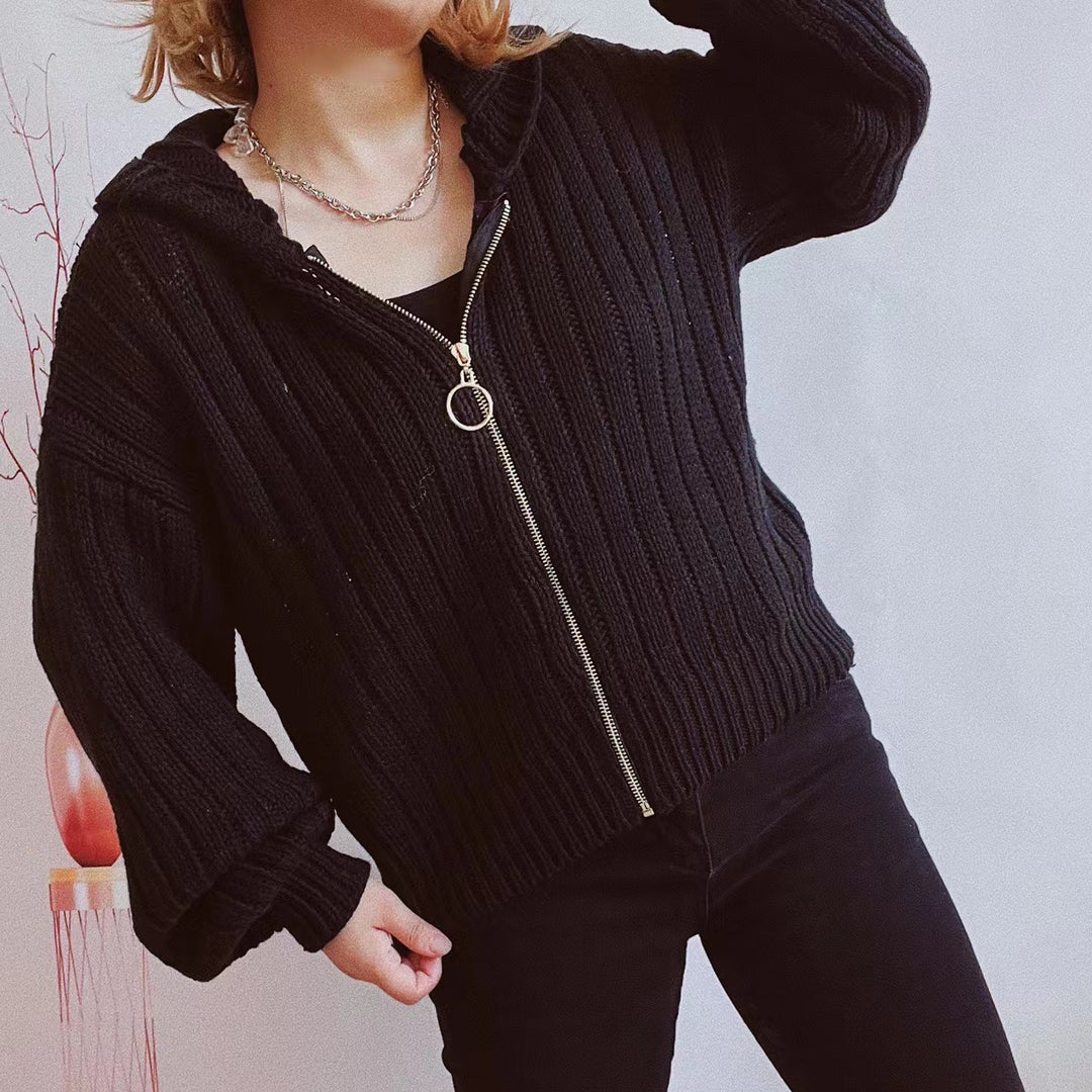 Damen Strickjacke mit auffälligem Reißverschluss und lässigem Schnitt Heidi-Mode