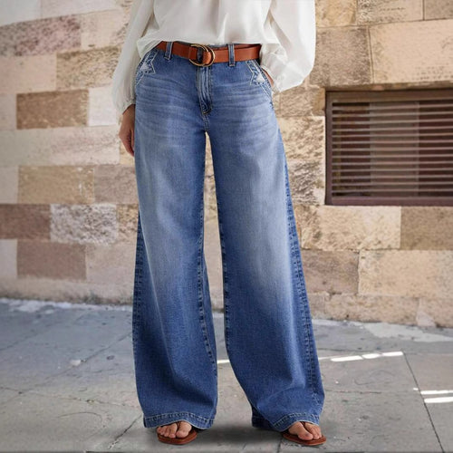 Damen Weite Jeans im Boho-Stil mit hohem Bund und komfortablem Schnitt Heidi-Mode