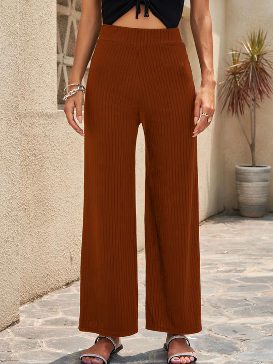 Damen elegante weit geschnittene Sommerhose mit feiner Rippstruktur Heidi-Mode
