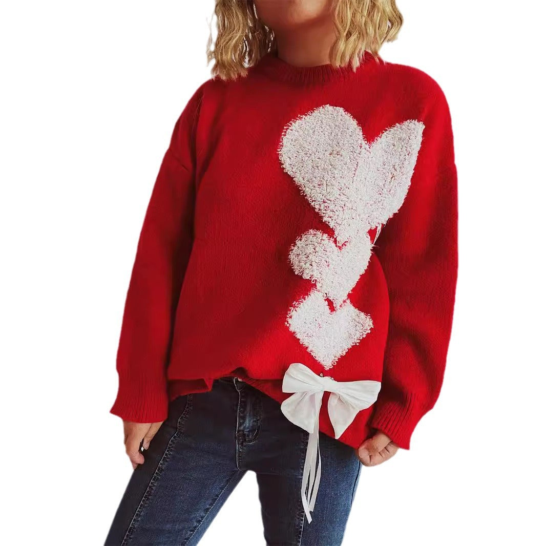 Damen Pullover mit herzförmigem Design und dekorativer Schleife Heidi-Mode