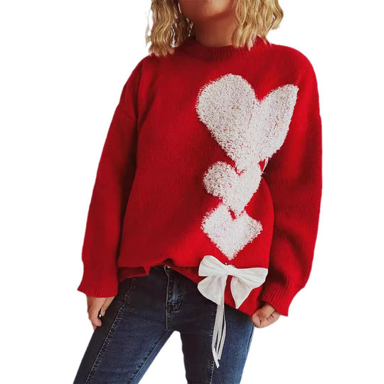 Damen Pullover mit herzförmigem Design und dekorativer Schleife Heidi-Mode