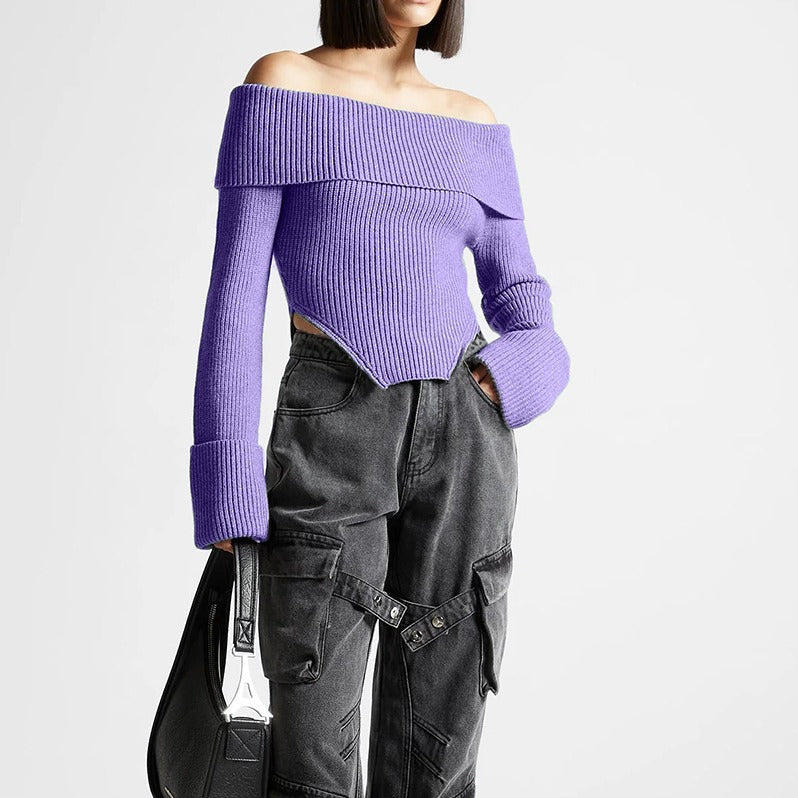 Damen Off-Shoulder Strickoberteil mit weitem Arm Heidi-Mode