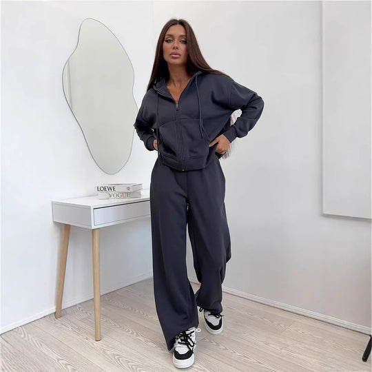 Damen Lässiges Sport-Set mit modischer Kapuze und weitem Schnitt Heidi-Mode