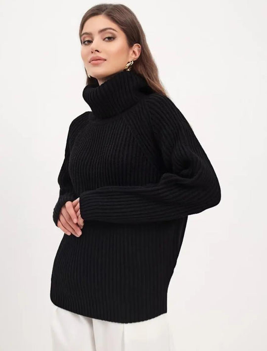 Damen Strickpullover mit hohem Kragen und Wabenstruktur Heidi-Mode