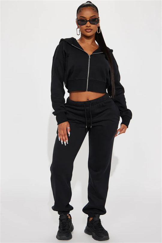 Damen Sportliches Freizeit-Loungewear-Set mit cropped Oberteil und bequemer Hose Heidi-Mode