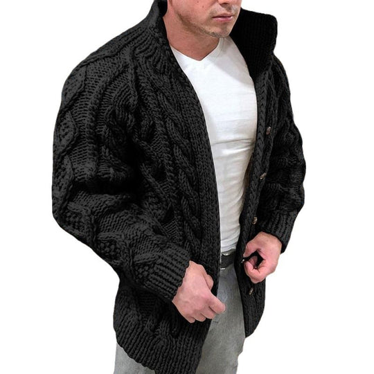 Herren Strickjacke mit stylischem Zopfmuster und hohem Kragen Heidi-Mode