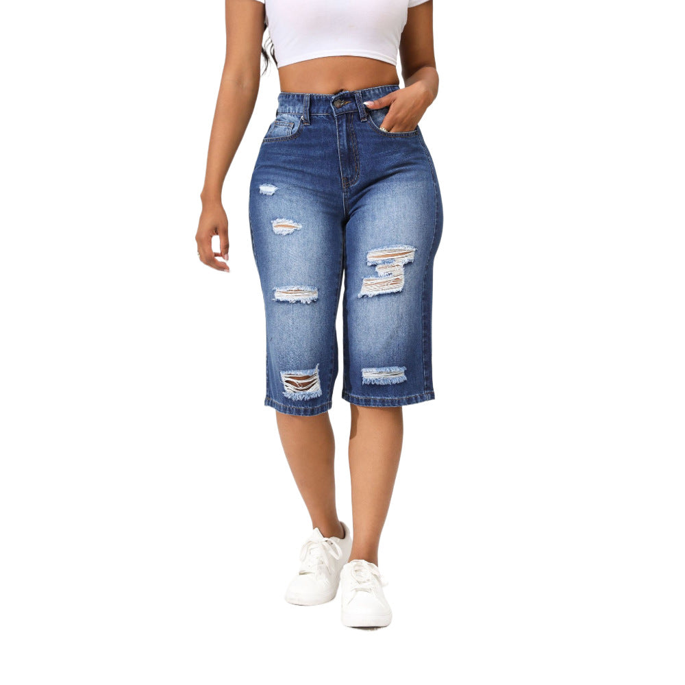 Damen Ripped Denim Bermuda-Shorts mit hohem Bund und lässigem Schnitt Heidi-Mode