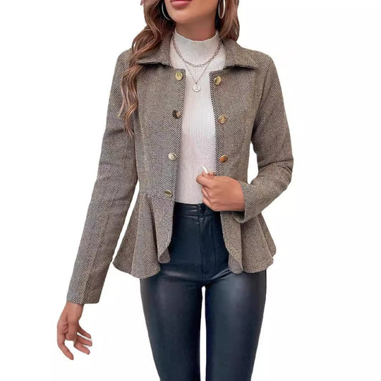 Damen Chic Tailored Blazerjacke mit asymmetrischem Saum und Knopfdetails Heidi-Mode