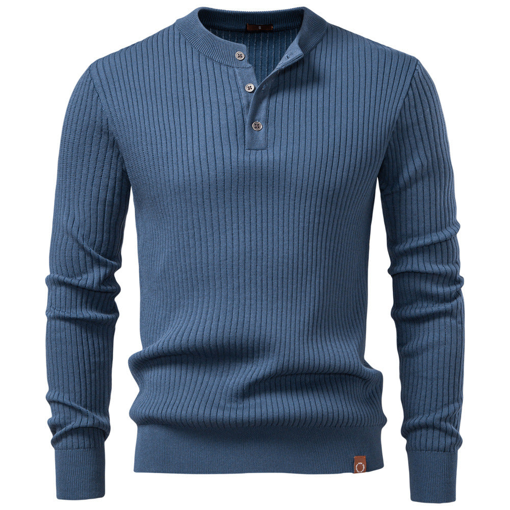 Herren Strickpullover mit feinem Rippenmuster und modischem Knopfdetail Heidi-Mode