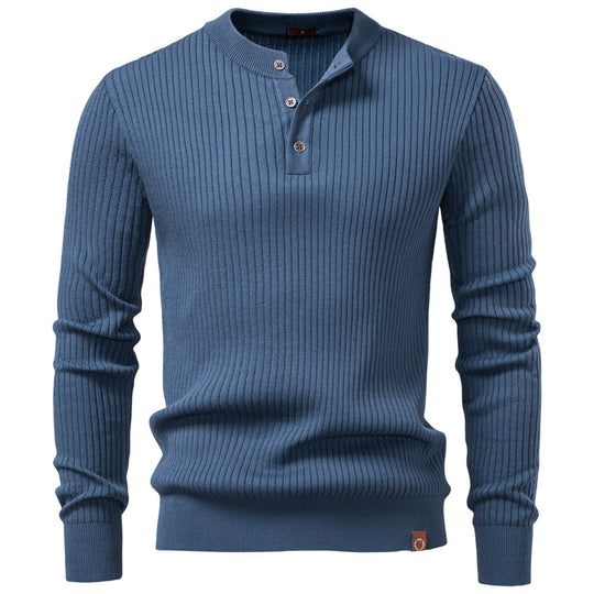 Herren Strickpullover mit feinem Rippenmuster und modischem Knopfdetail Heidi-Mode