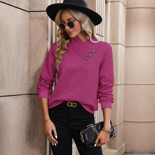 Damen Strickpullover mit innovativem Wickeldesign und dekorativen Knopfdetails Heidi-Mode