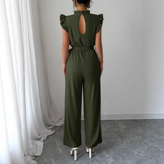 Damen Jumpsuit mit raffinierter Rüsche und Taillengürtel Heidi-Mode