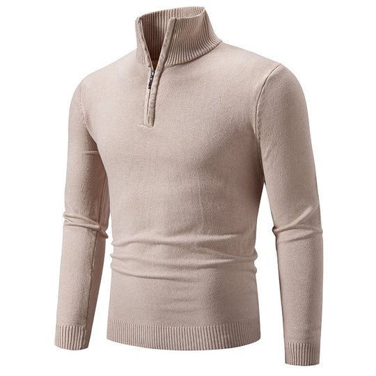 Herren modischer Rollkragenpullover mit Zipper und feiner Strickstruktur Heidi-Mode