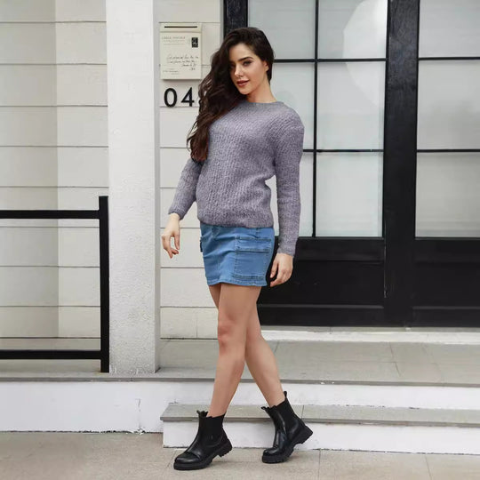 Damen Knit Pullover mit strukturiertem Gewebe und lässigem Schnitt Heidi-Mode