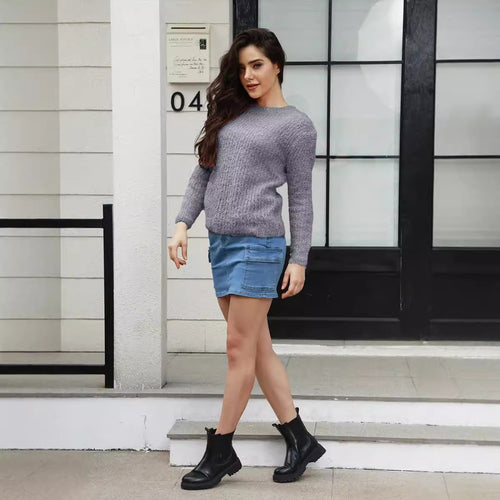 Damen Knit Pullover mit strukturiertem Gewebe und lässigem Schnitt Heidi-Mode