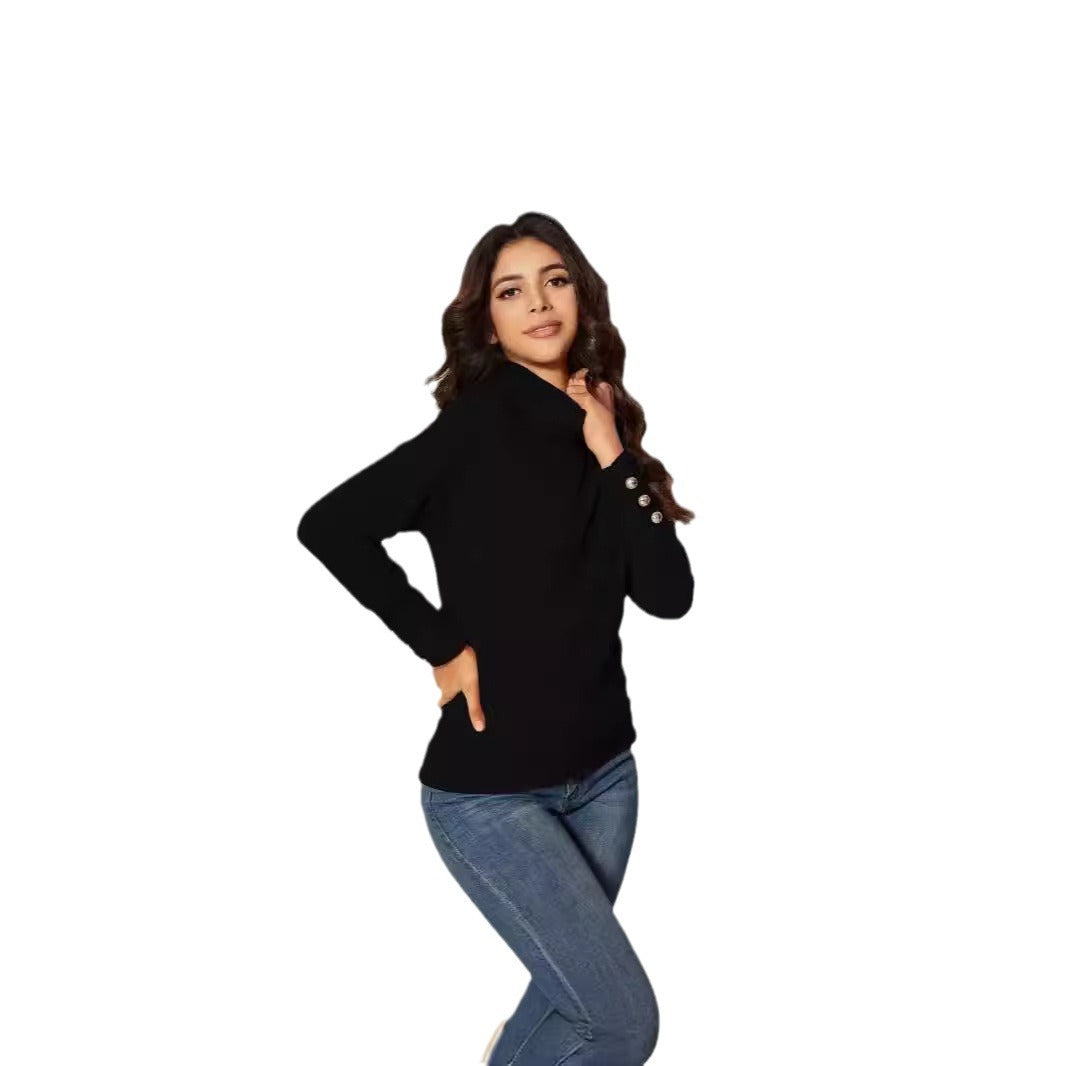 Damen Moderner Rollkragenpullover mit Knopfdetails Heidi-Mode