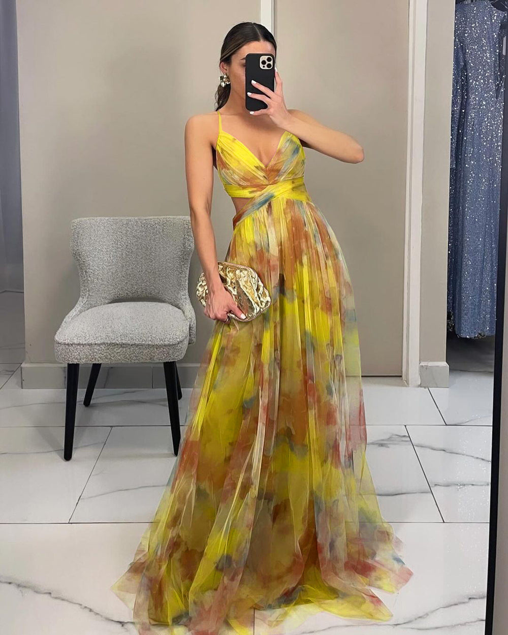 Damen Elegantes und florales Abendkleid mit schmeichelndem Schnitt Heidi-Mode