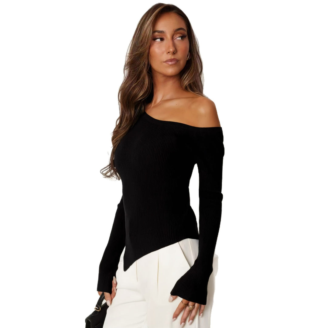 Damen asymmetrisches Langarm-Oberteil mit einem schicki Design Heidi-Mode