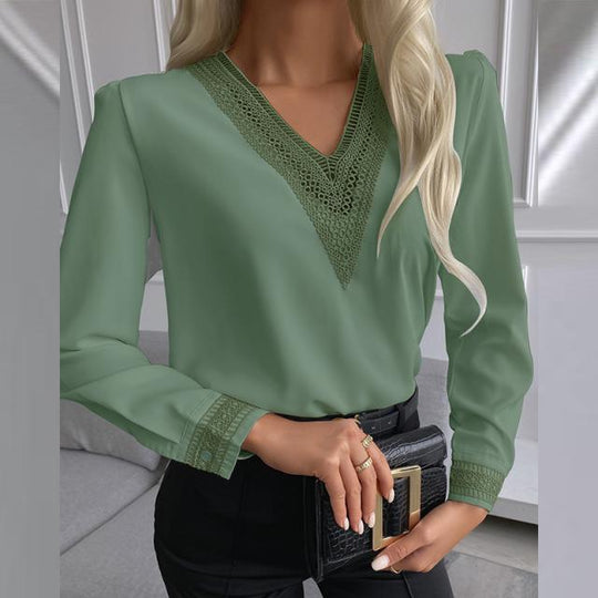 Damen elegante Bluse mit Spitzenbesatz Heidi-Mode