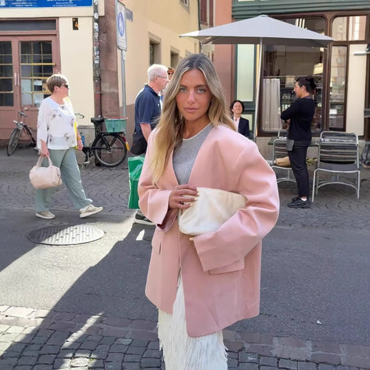 Damen Eleganter Oversized Blazer mit V-Ausschnitt und Taschen Heidi-Mode