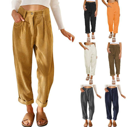 Damen Weite Cordhosen mit dekorativen Falten und praktischen Taschen Heidi-Mode
