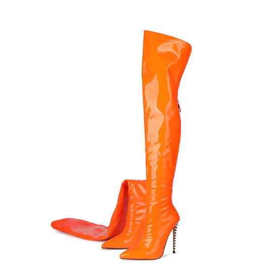 Femme Über-die-Knie Hochglanz Stiletto Stiefel Heidi-Mode