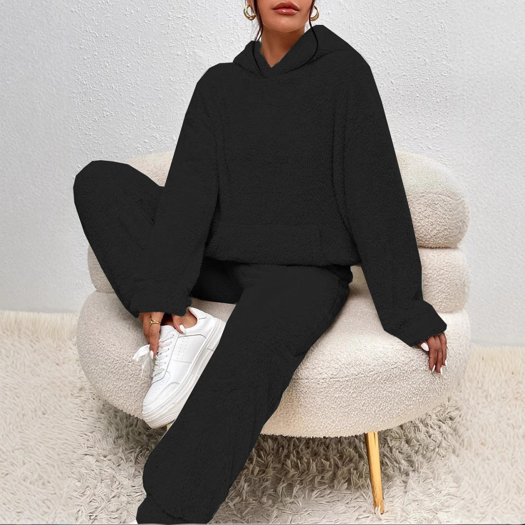 Damen Fleece-Loungewear-Set mit Kapuze und Taschen Heidi-Mode