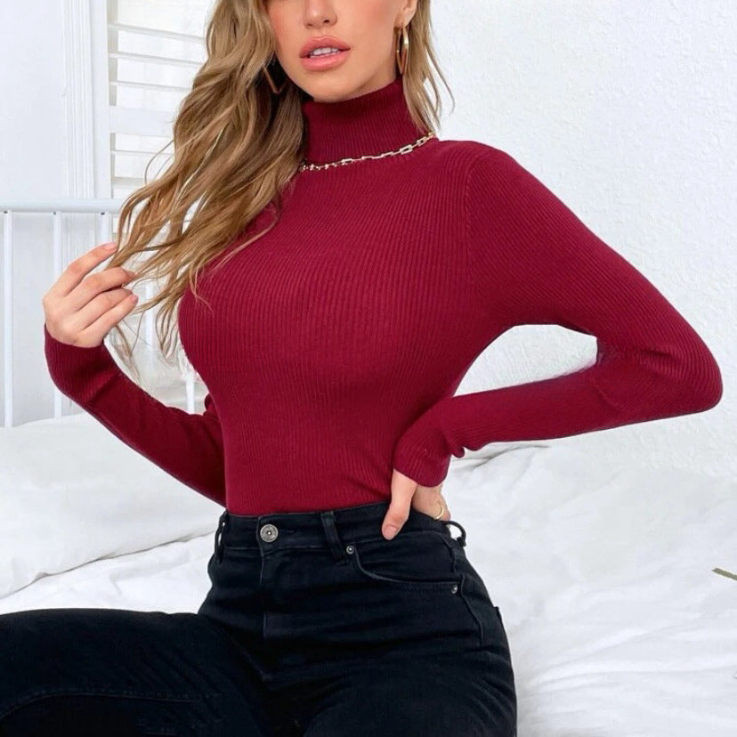 Damen Eleganter Rollkragenpullover mit feiner Rippstruktur Heidi-Mode