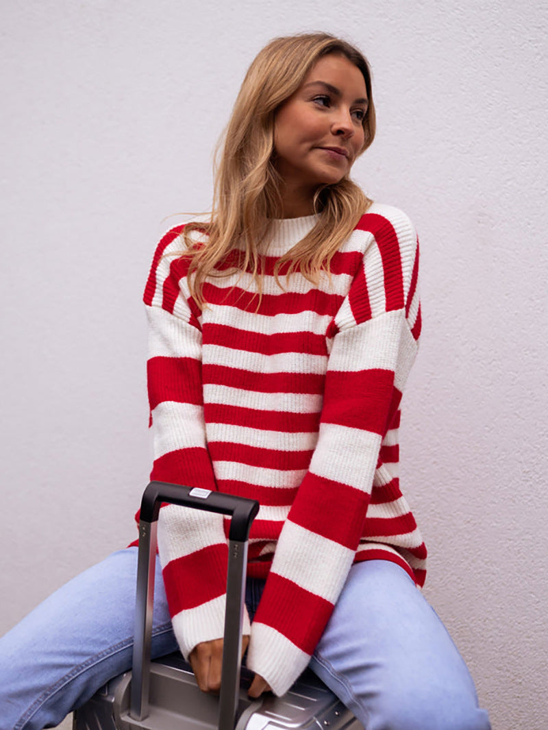 Damen lässiger Streifenpullover mit weitem Schnitt und gemütlichem Material Heidi-Mode